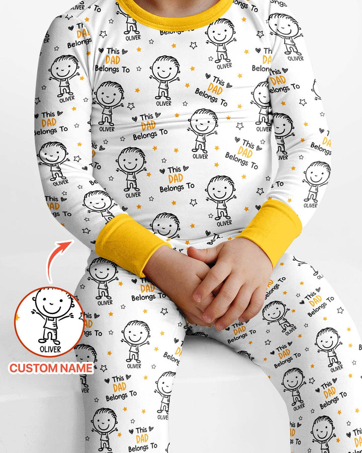 Custom Name This Dad Belongs To Doodle Bamboo Two Piece Long Sleeve Pajama Set