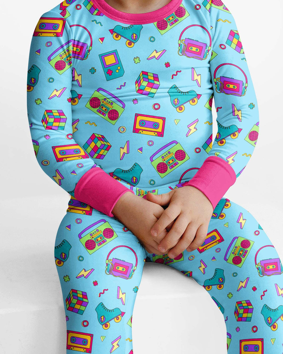 80s Retro Neon Bamboo Two Piece Long Sleeve Pajama Set