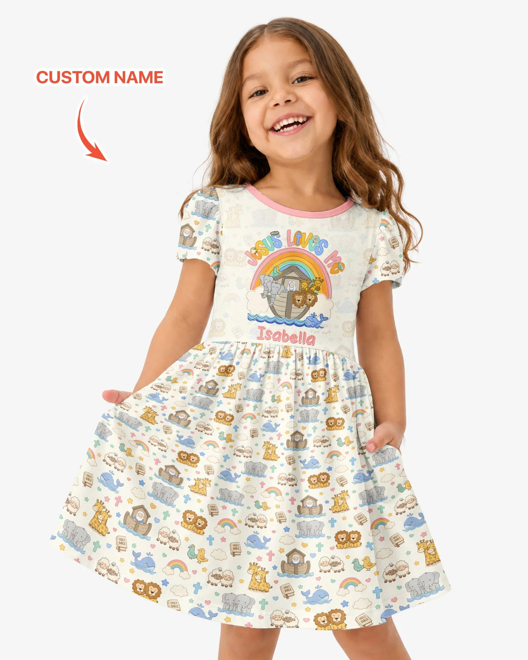 Custom Name Noah's Ark Jesus Loves Me Bamboo Twirl Dress