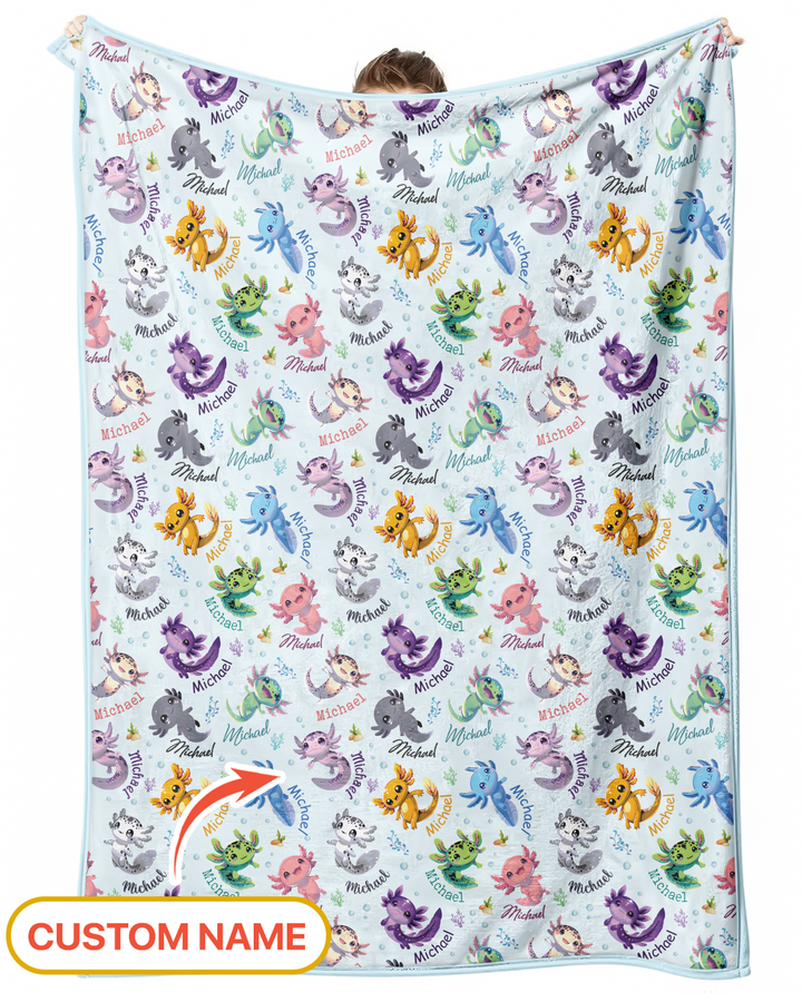 I Love You Axolotl Custom Name Bamboo Blanket
