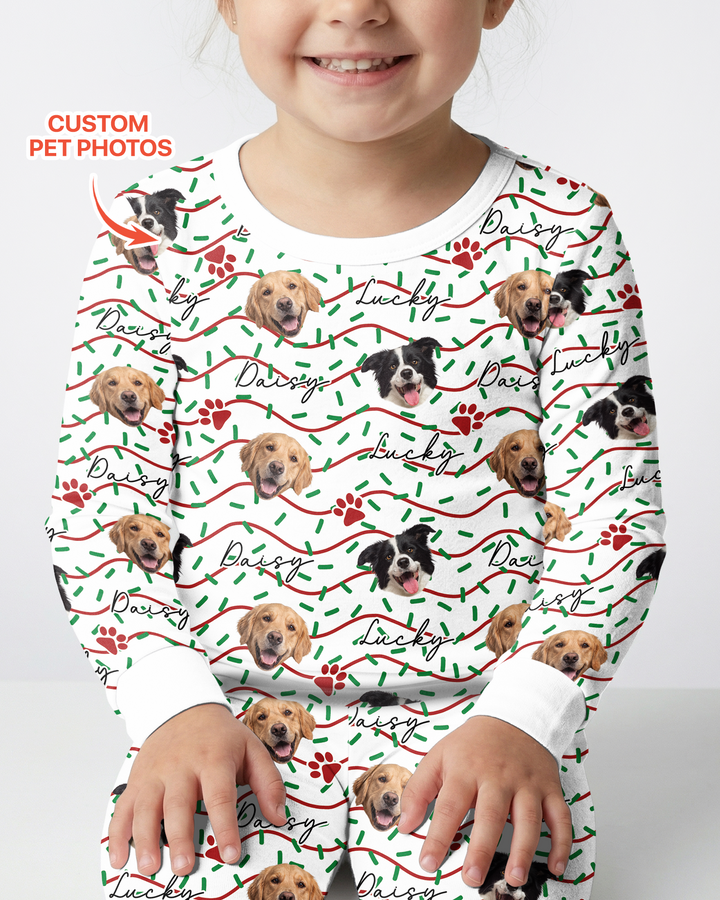 Custom Pet Photo Christmas Sprinkles Bamboo Two Piece Long Sleeve Pajama Set