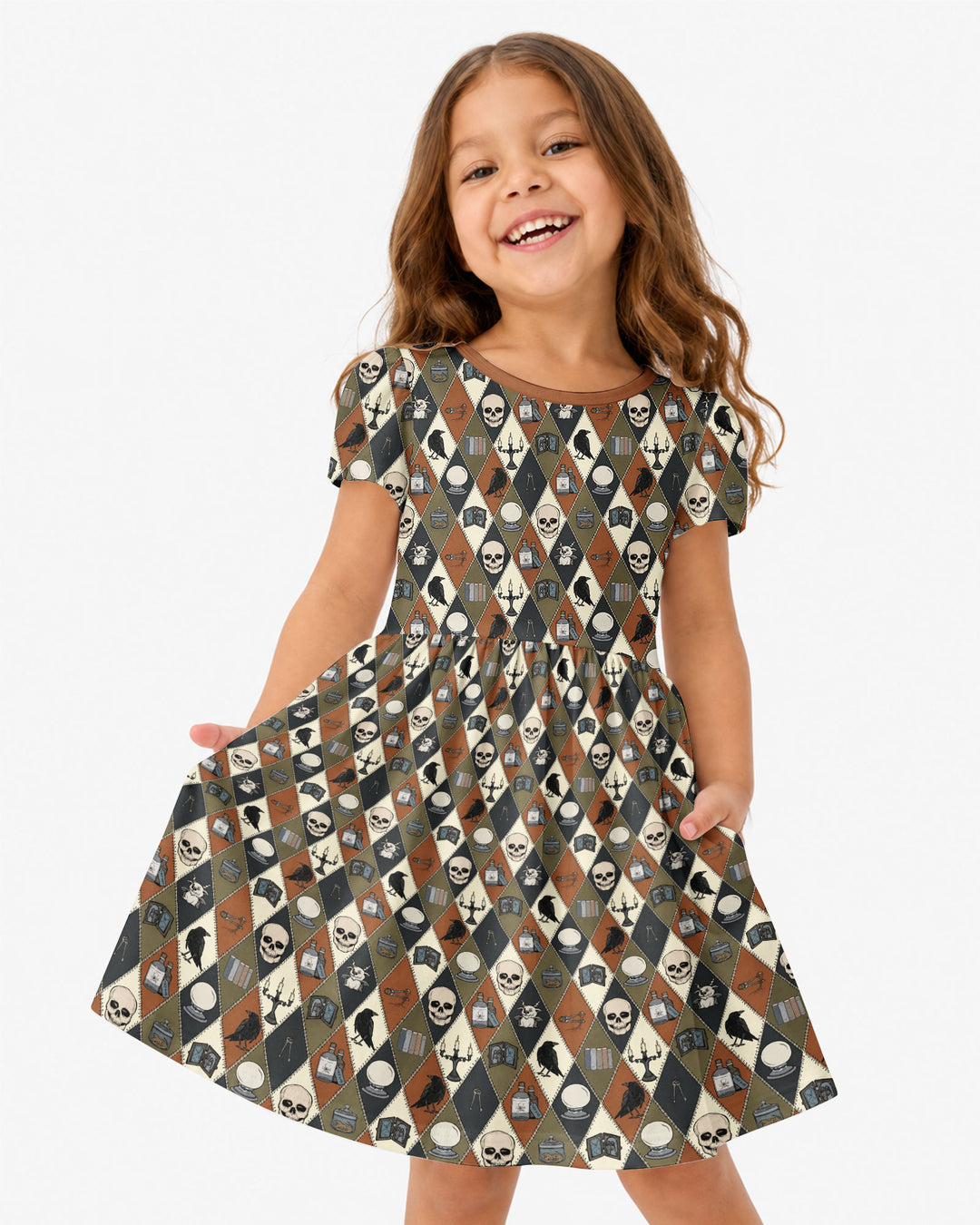 Retro Gothic Halloween Patchwork Bamboo Twirl Dress