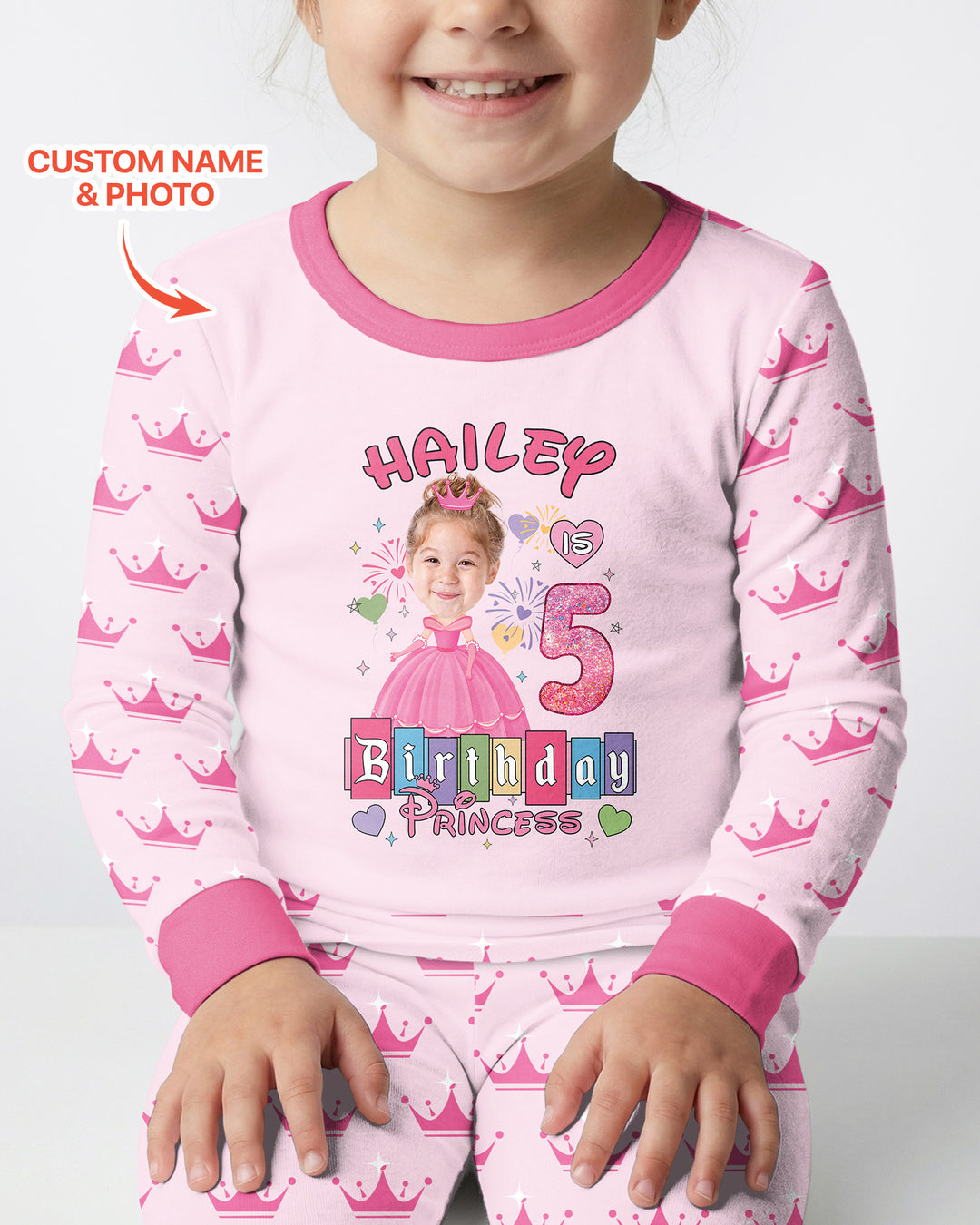 Custom Photo Birthday Princess Bamboo Two Piece Long Sleeve Pajama Set
