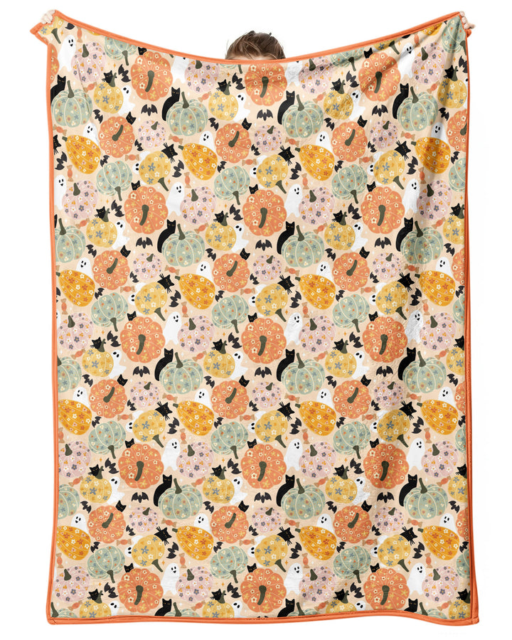 Floral Pumpkin Ghost Halloween Bamboo Blanket
