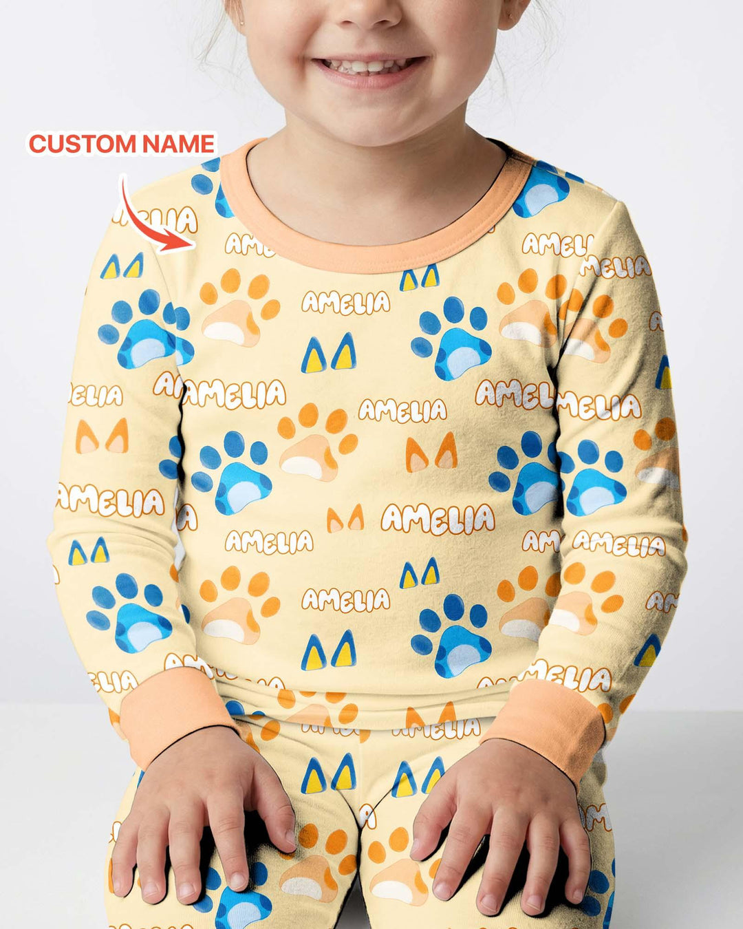Custom Name Favourite Blue Dog Family Matching Bamboo Two Piece Long Sleeve Pajama Set