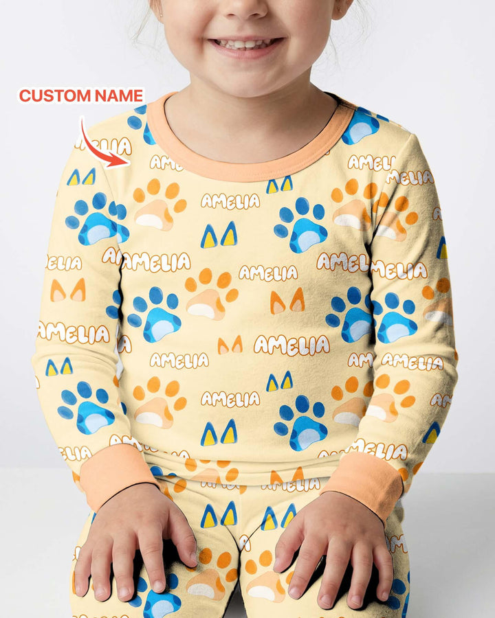 Custom Name Favourite Blue Dog Family Matching Bamboo Two Piece Long Sleeve Pajama Set