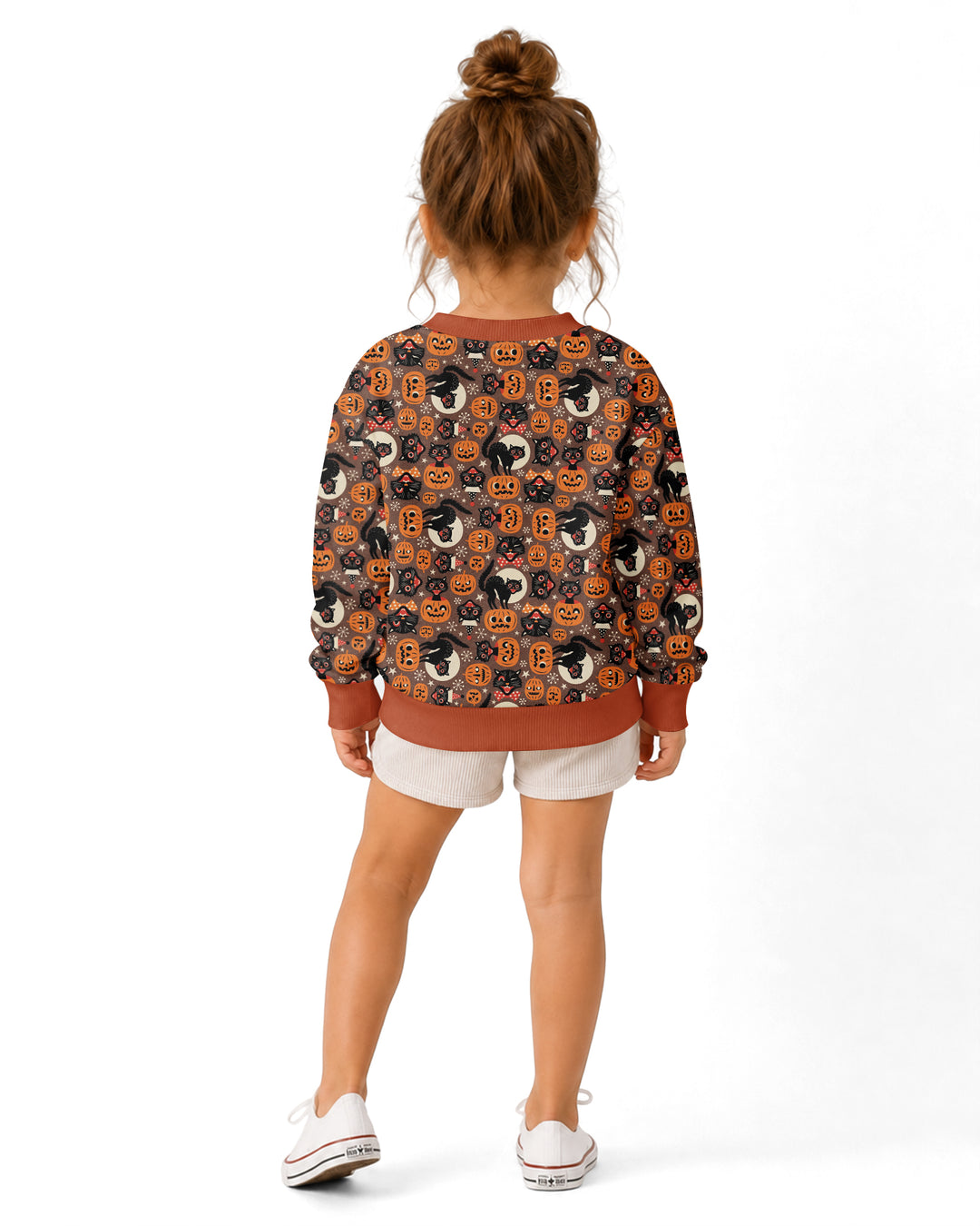 Vintage Halloween Black Cat Pumpkin Bamboo Crewneck Sweatshirt