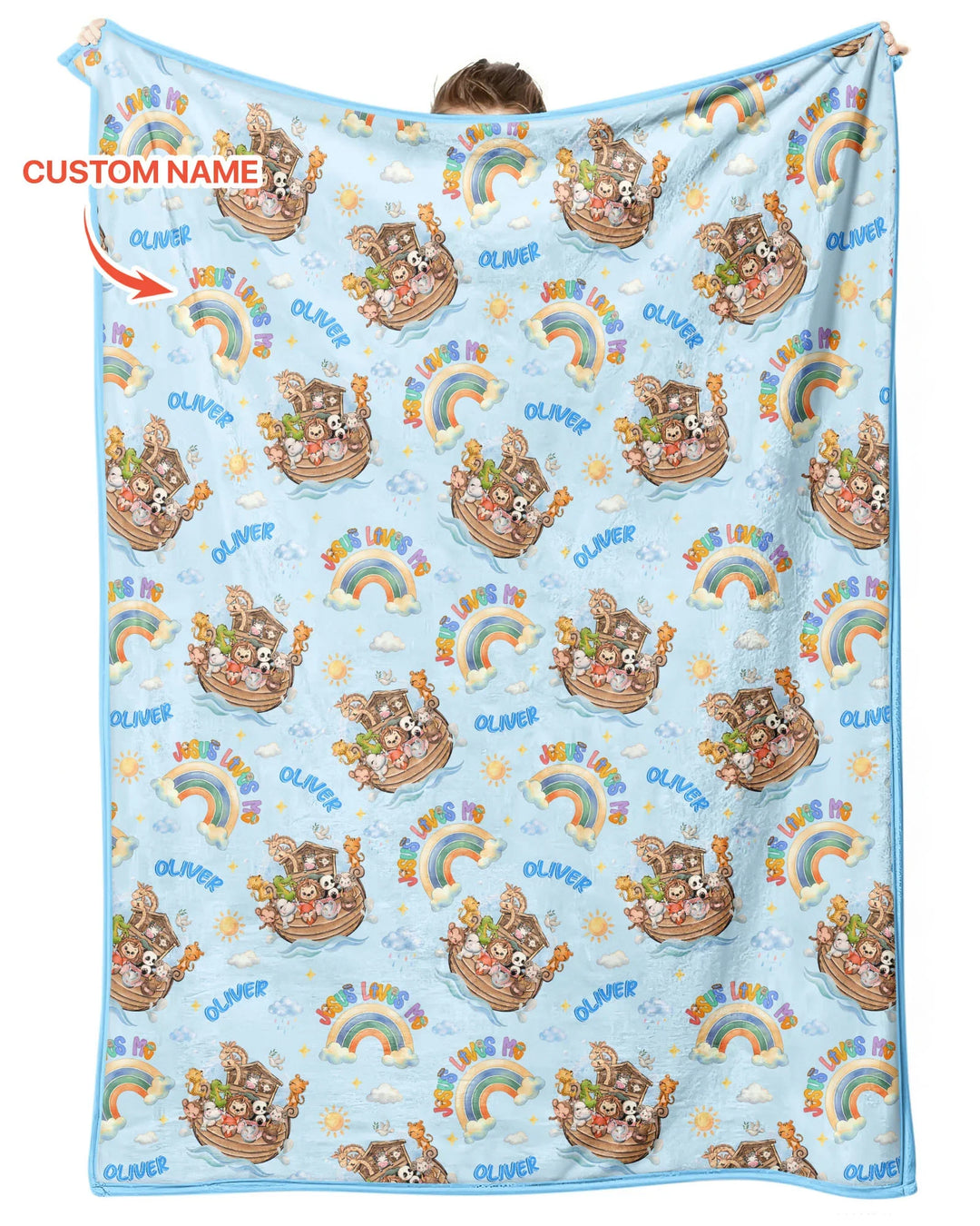 Custom Name Jesus Loves Me Noah's Ark Bamboo Blanket