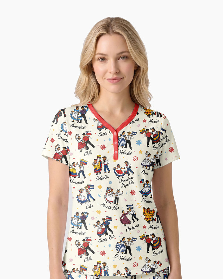 Hispanic Traditional Folkloric Dress Bamboo Women Short Sleeve Short Pajama Set
