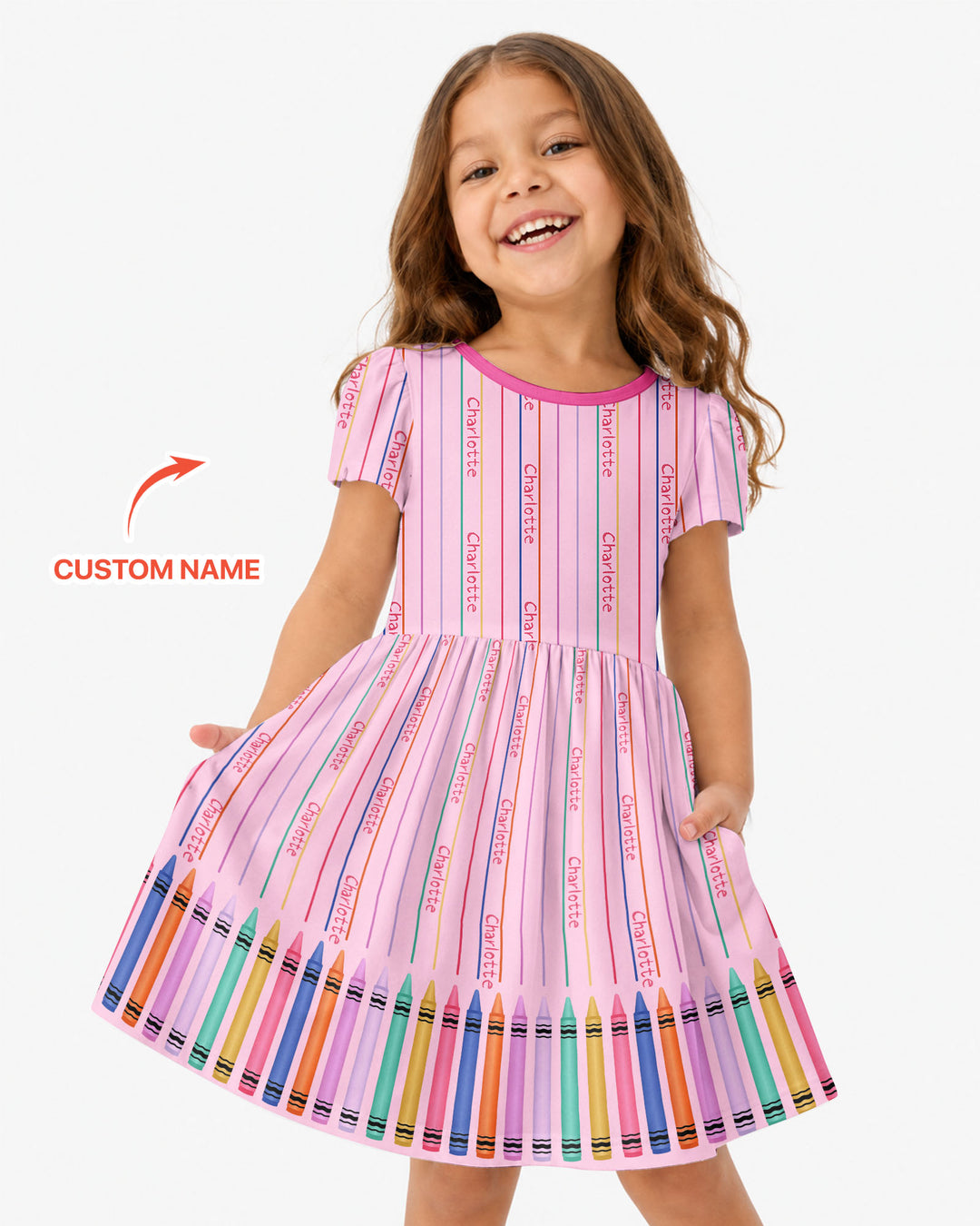 Custom Name Crayon Lines Bamboo Twirl Dress