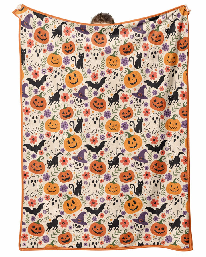 Spooky Halloween Floral Delight Bamboo Blanket