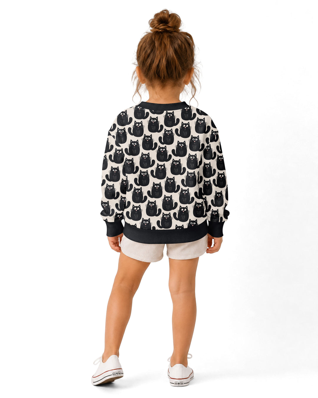 Moody Black Cats in Black and White Bamboo Crewneck Sweatshirt