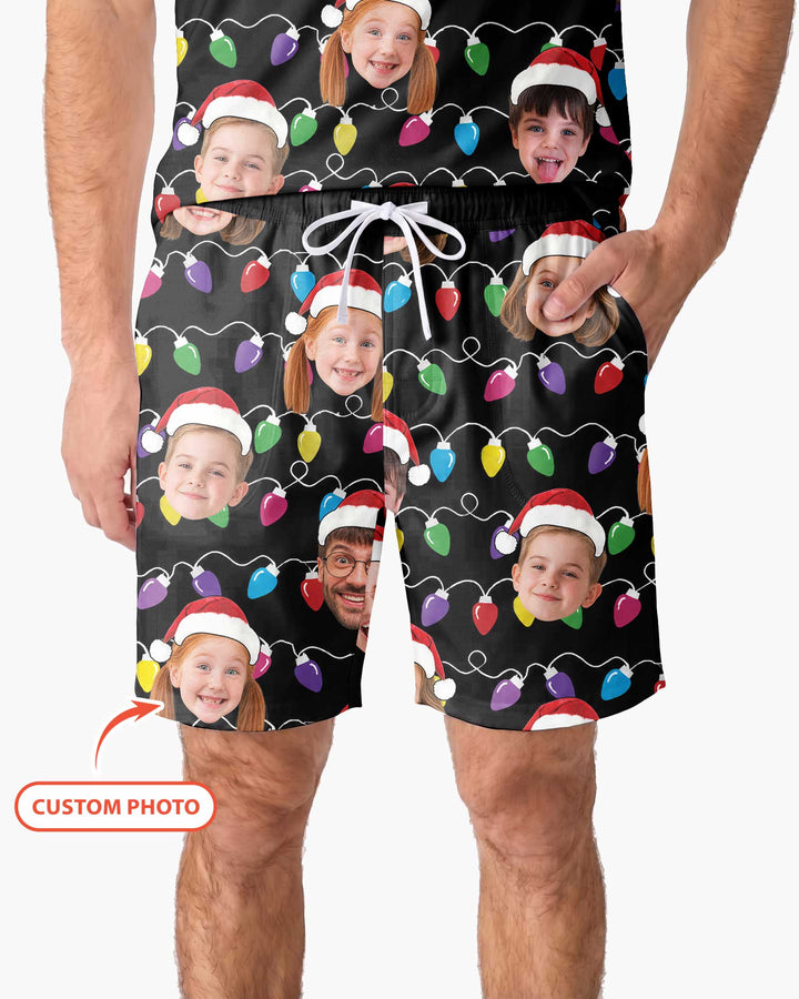 Custom Face Christmas Family Silly Xmas Leds Bamboo Men Short Sleeve Short Pajama Set