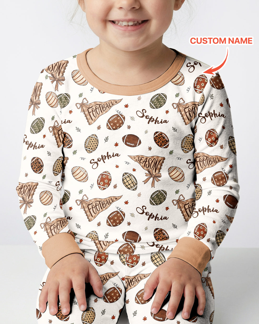 Custom Name Football Fall Season Bamboo Two Piece Long Sleeve Pajama Set