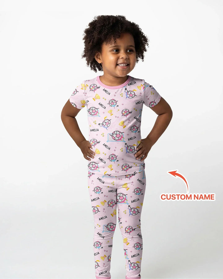 Custom Name Soccer Dad Team Matching Bamboo Two Piece Short Sleeve Pajama Set