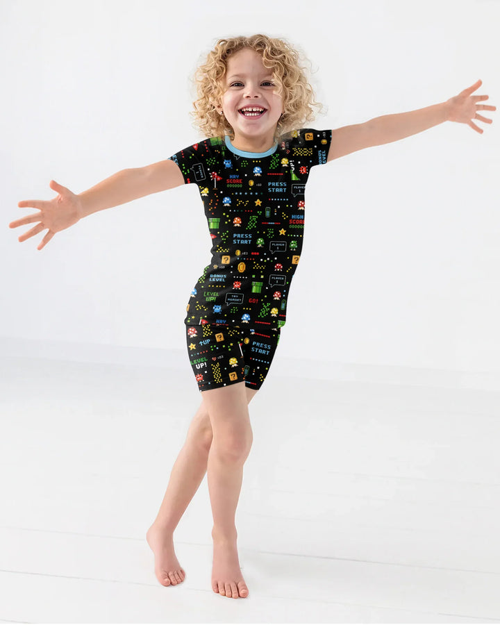 Pixel Game Lover Matching Bamboo Two Piece Short Sleeve Shorts Pajama Set