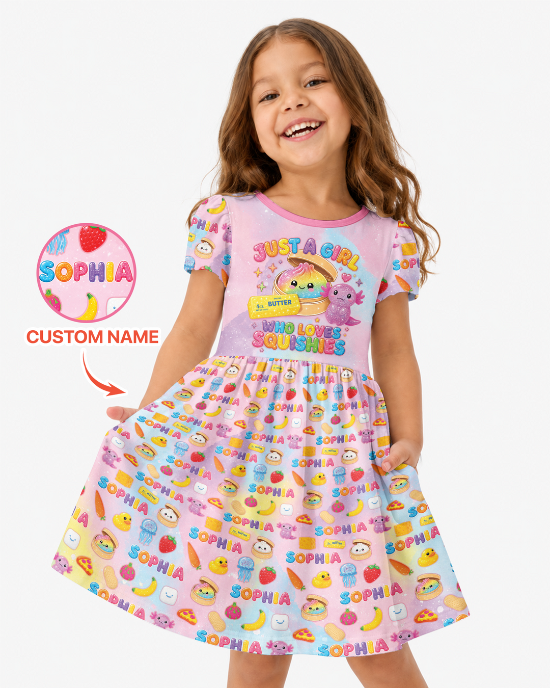 Just A Girl Who Loves Squishy Custom Name Bamboo Twirl Dress
