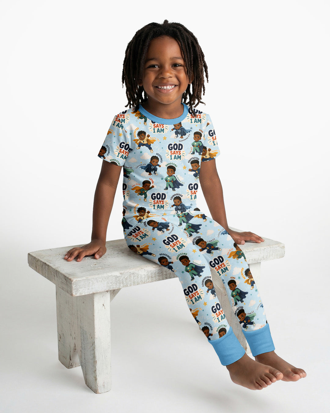 God Says I Am Black Superheroes Bamboo Two Piece Short Sleeve Pajama Set