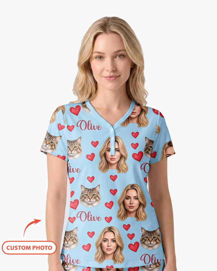 Custom Face Family Matching Bamboo Women Short Sleeve Short Pajama Set