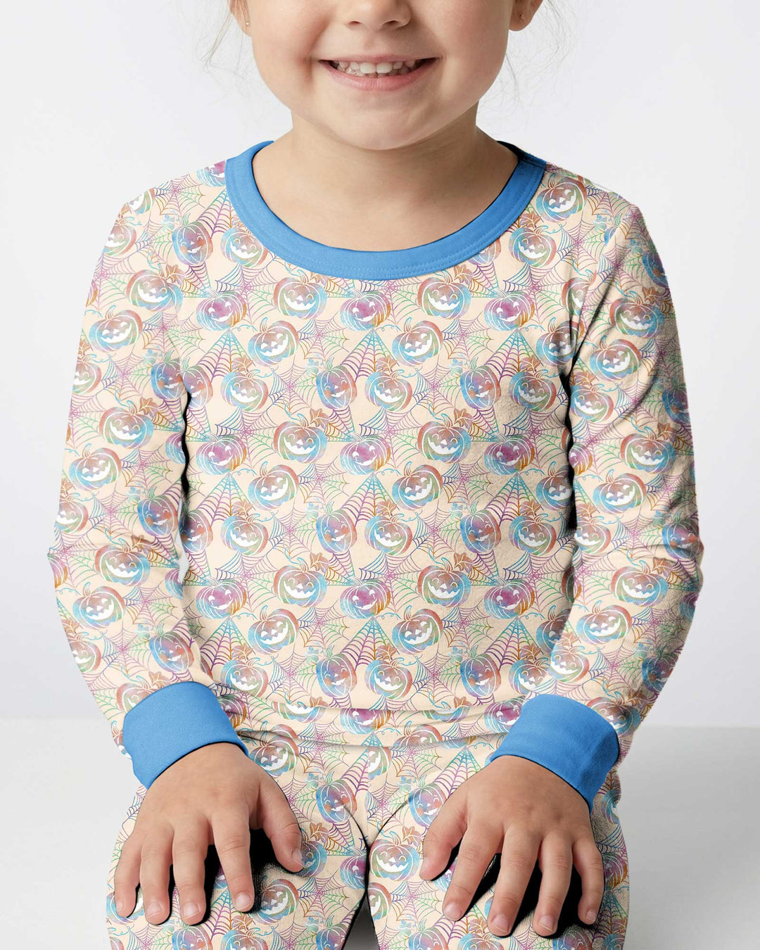 Pastel Halloween Jack O Lanterns Bamboo Two Piece Long Sleeve Pajama Set