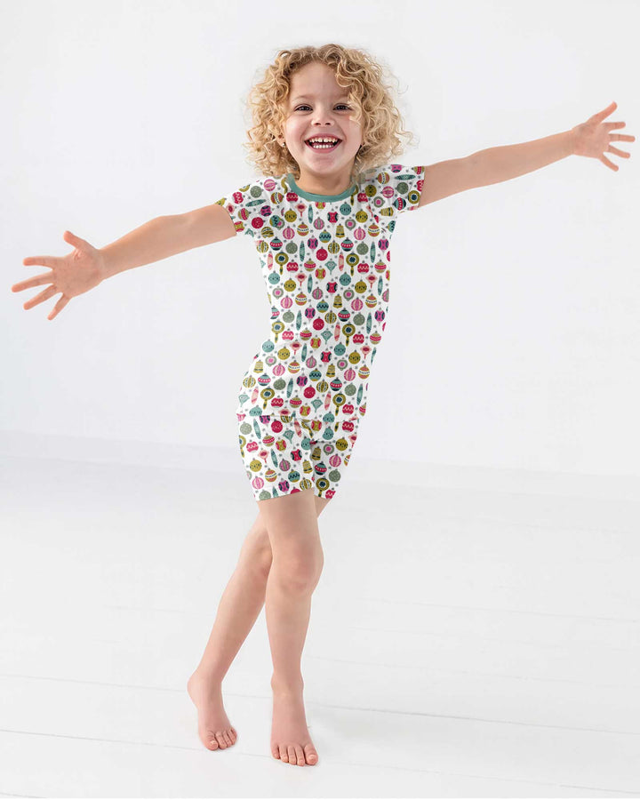 Tiny Christmas Ornaments   Bamboo Two Piece Short Sleeve Shorts Pajama Set