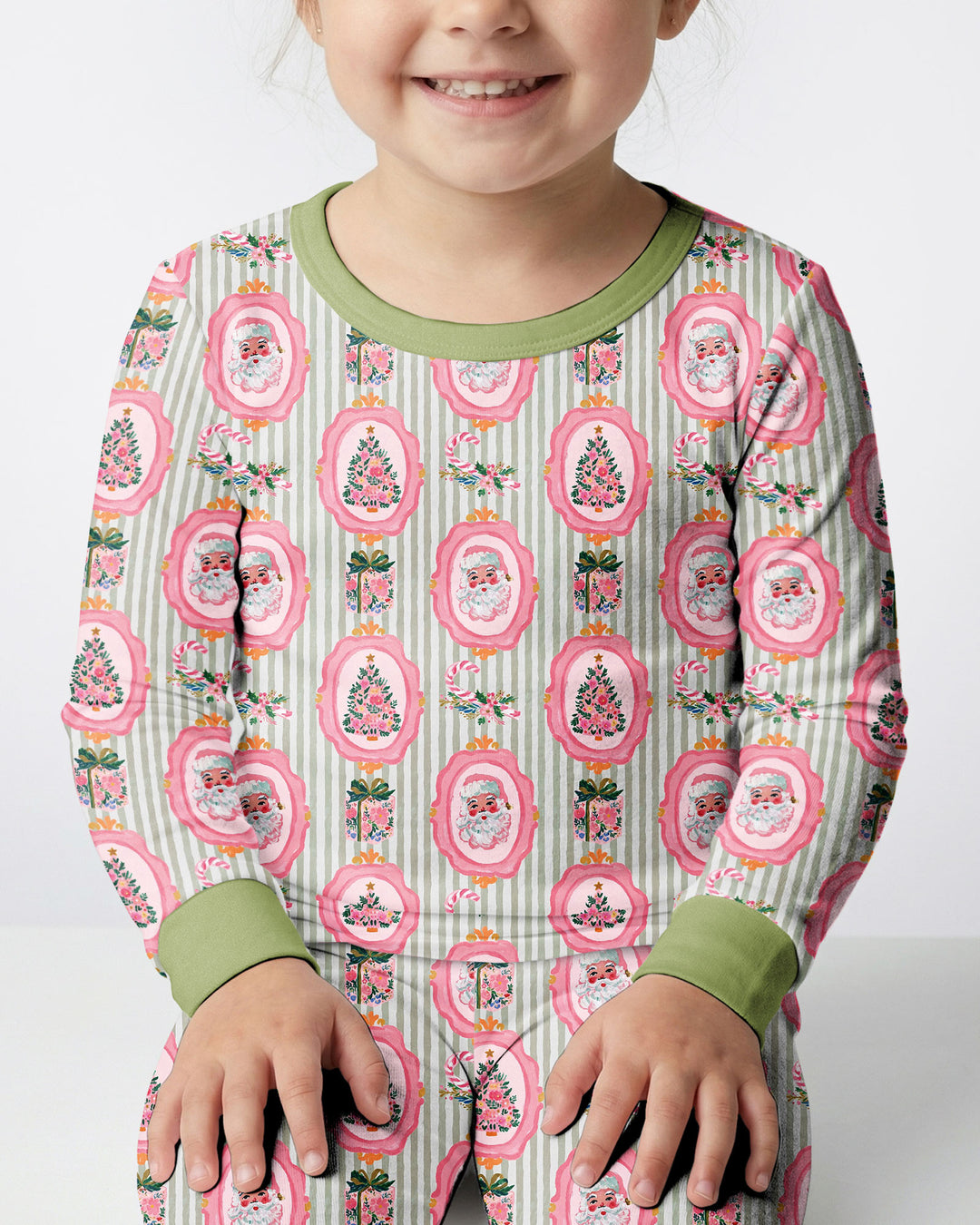 Pink Vintage Christmas Bamboo Two Piece Long Sleeve Pajama Set