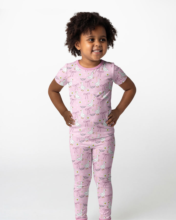 Jesus Loves You Silly Goose Bamboo Two Piece Short Sleeve Pajama Set
