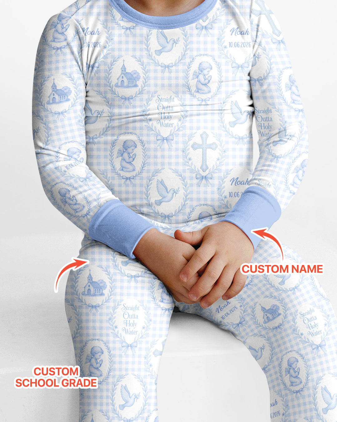 Custom Name Baptism Straight Outta Holy Water Bamboo Two Piece Long Sleeve Pajama Set