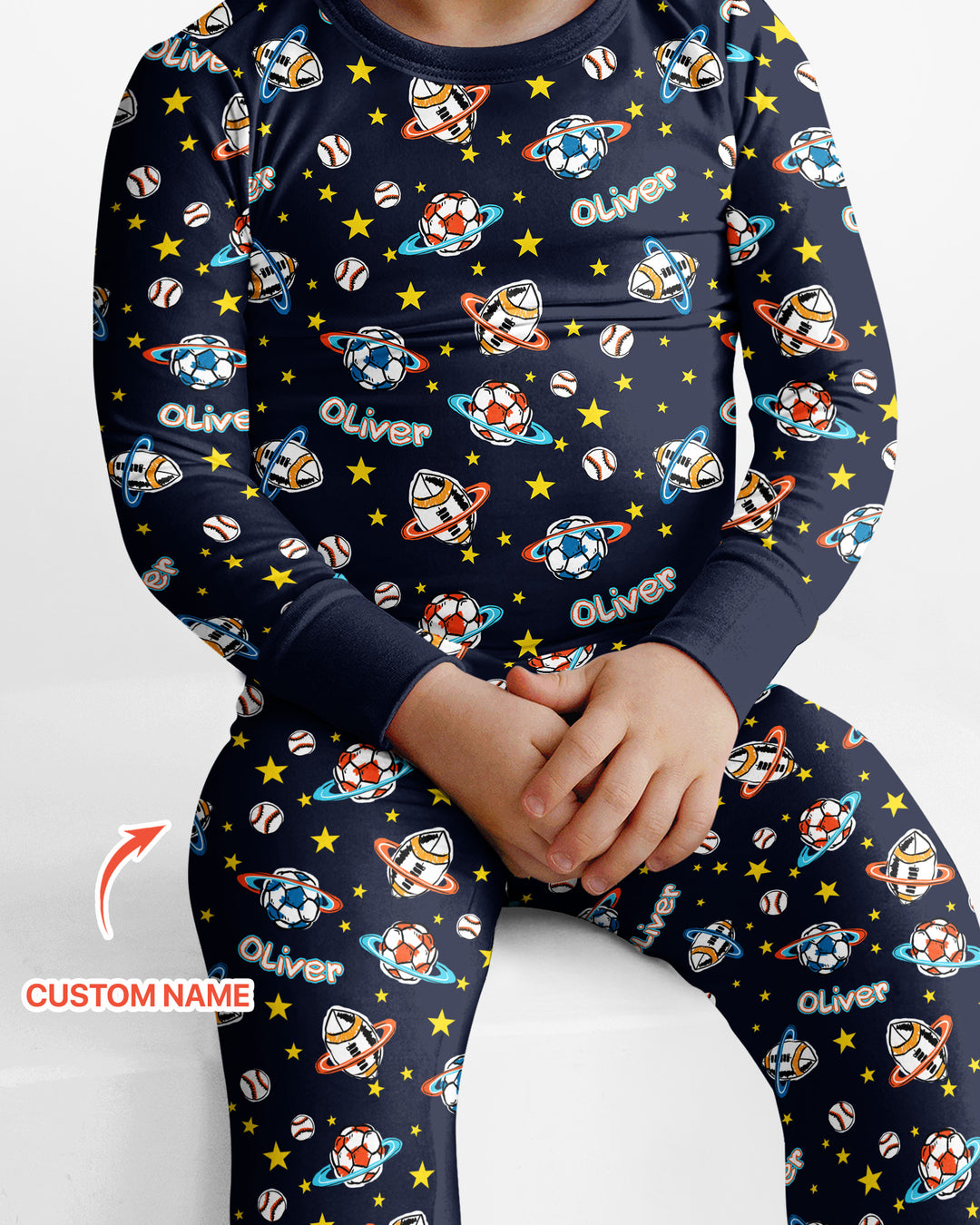 Custom Name Space Sport Bamboo Two Piece Long Sleeve Pajama Set