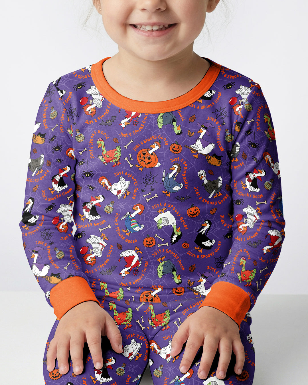 Just A Spooky Goose Family Matching Bamboo Two Piece Long Sleeve Pajama Set