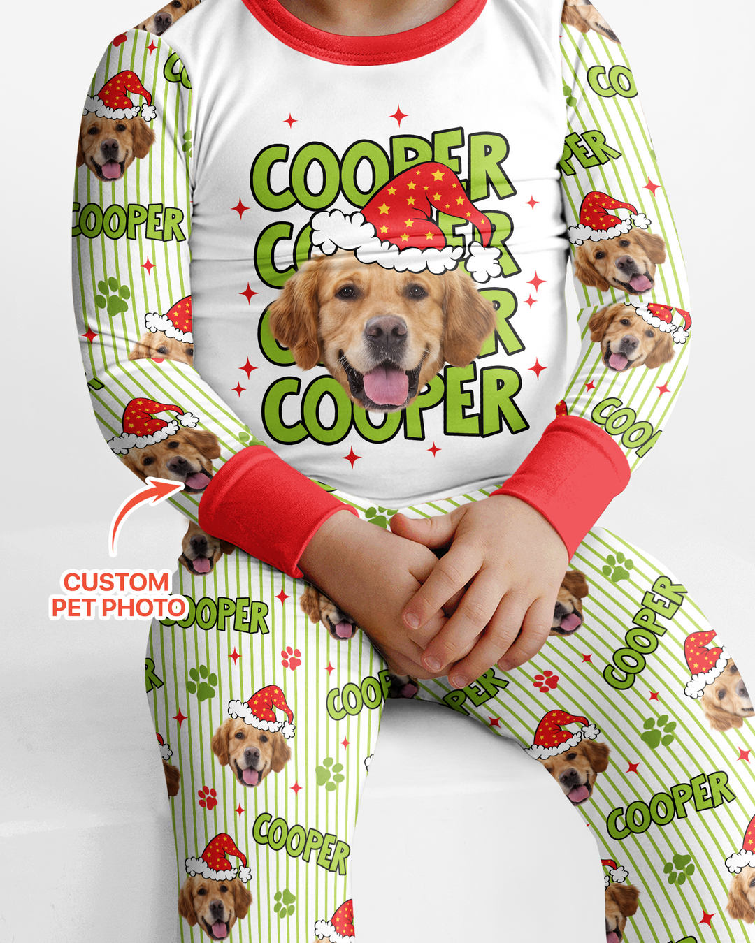 Personalized Pink Santa Dog Bamboo Two Piece Long Sleeve Pajama Set