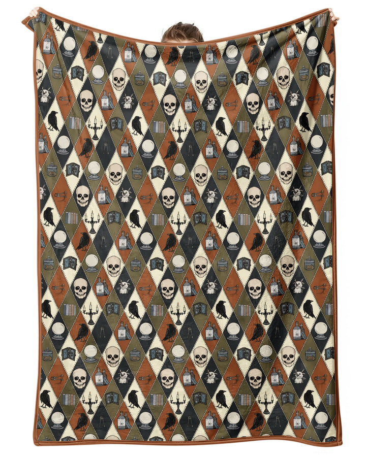 Retro Gothic Halloween Patchwork Bamboo Blanket
