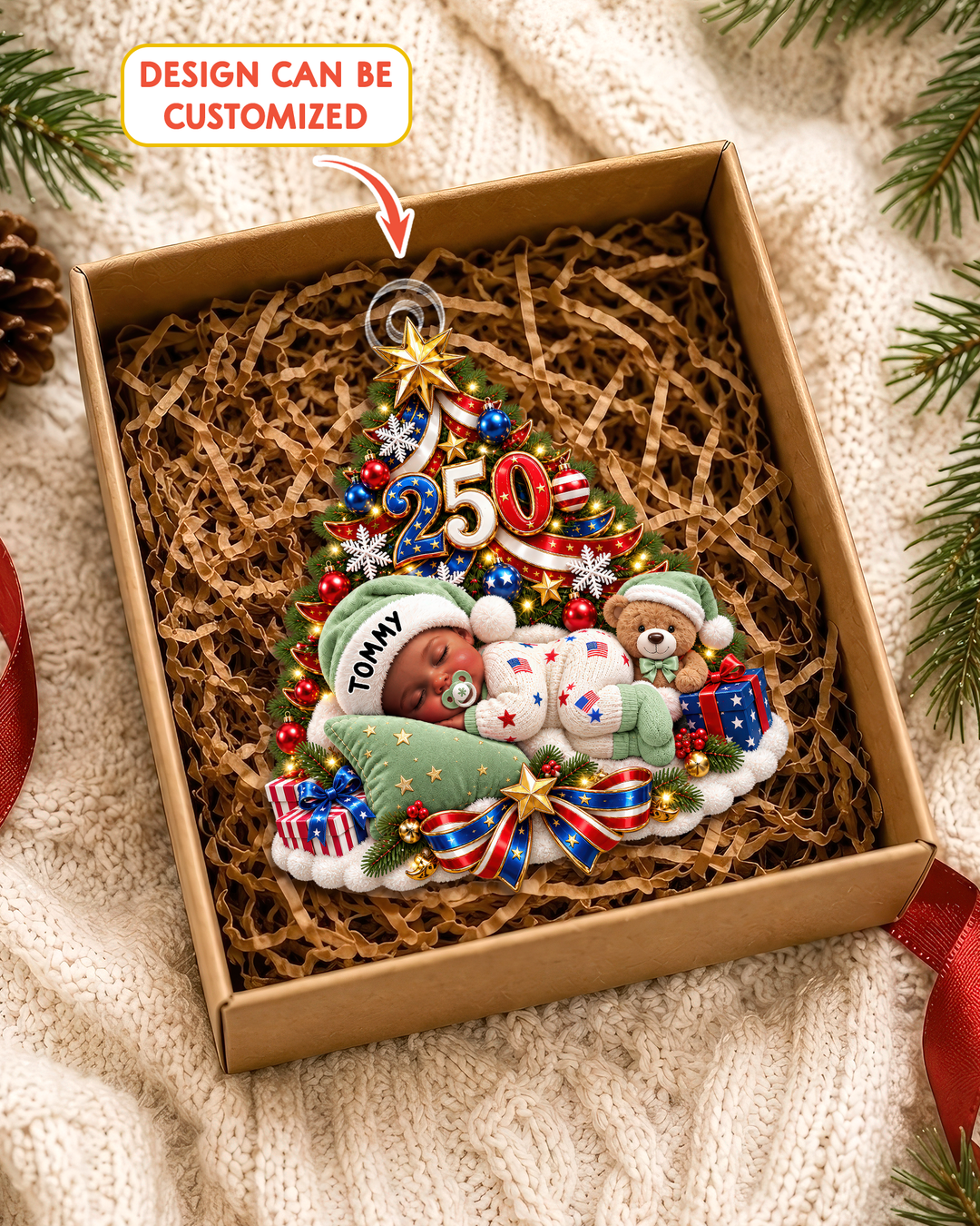 Patriotic My First Christmas 250 Personalized Acrylic Ornament