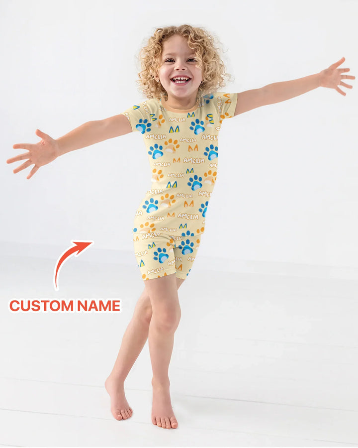 Custom Name Favourite Blue Dog Family Matching Bamboo Two Piece Short Sleeve Shorts Pajama Set