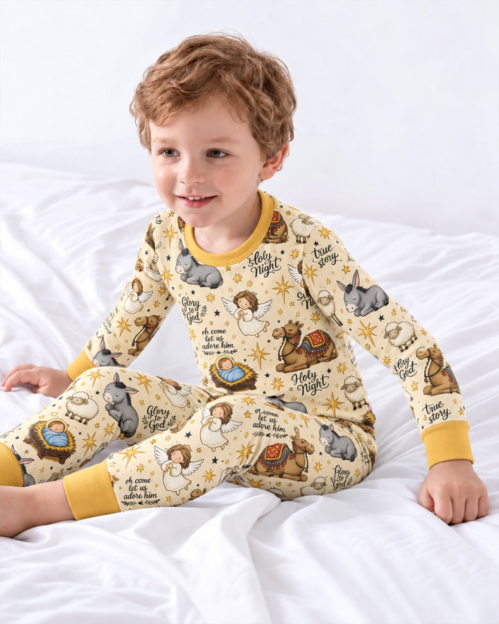 Nativity Christmas Holy Night Bamboo Two Piece Long Sleeve Pajama Set