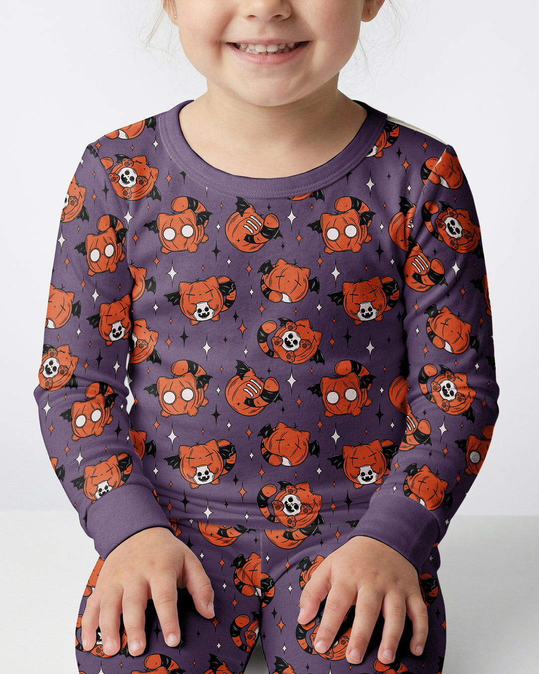 Batty Pumpkin Cats Bamboo Two Piece Long Sleeve Pajama Set