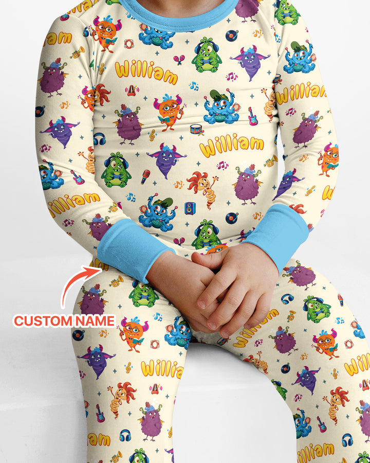Happy Little Monster Music Band Bamboo Two Piece Long Sleeve Pajama Set