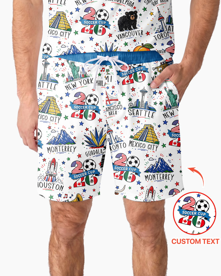 2026 Soccer Cup Host Citties Bamboo Men Short Sleeve Short Pajama Set
