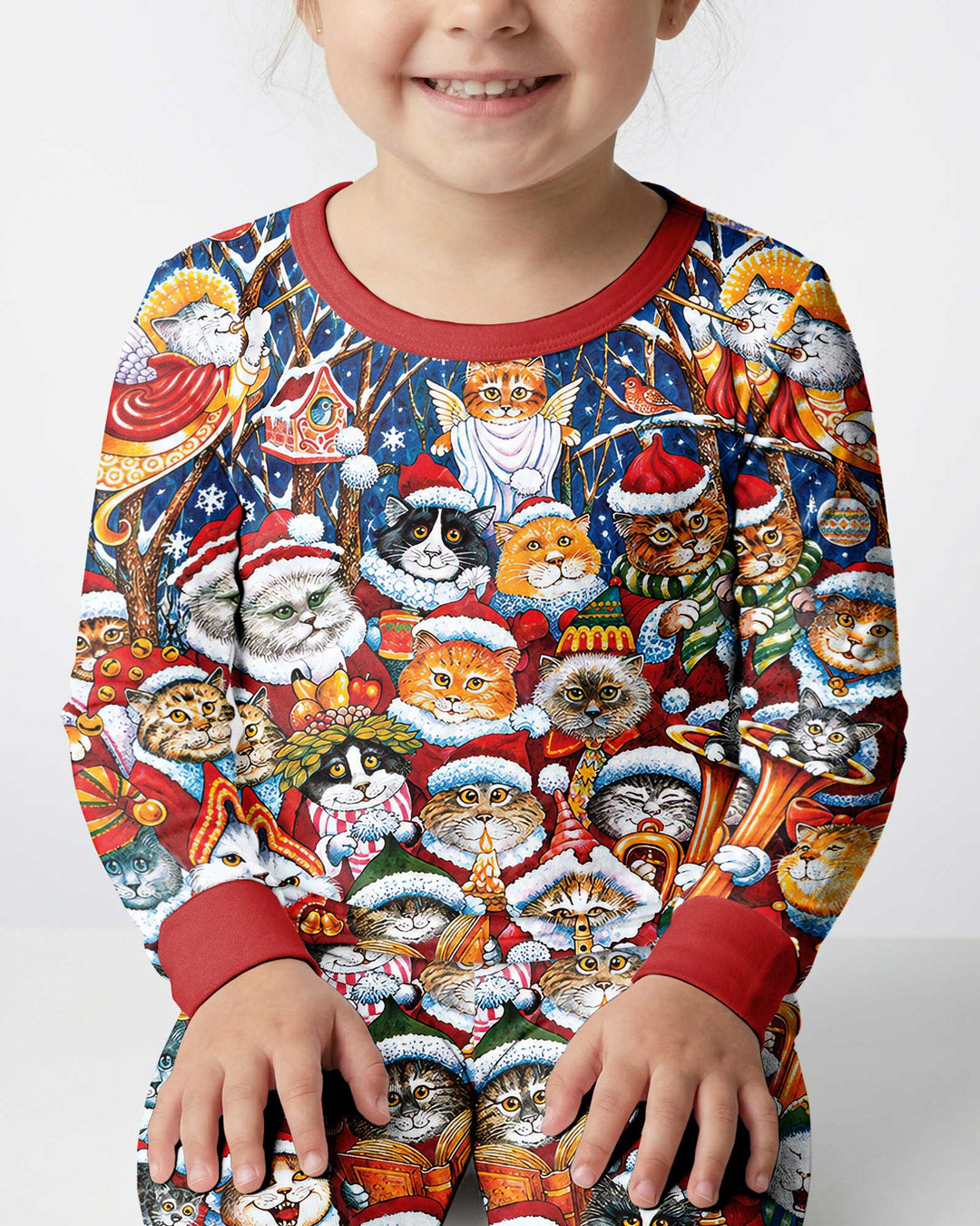 Cats Wear Noel Hat Bamboo Two Piece Long Sleeve Pajama Set
