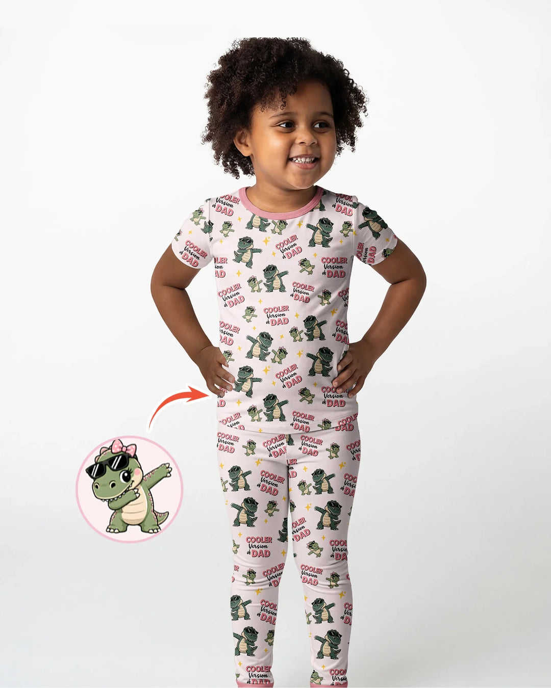 Cool Dino Daddy & Me Matching Bamboo Two Piece Short Sleeve Pajama Set