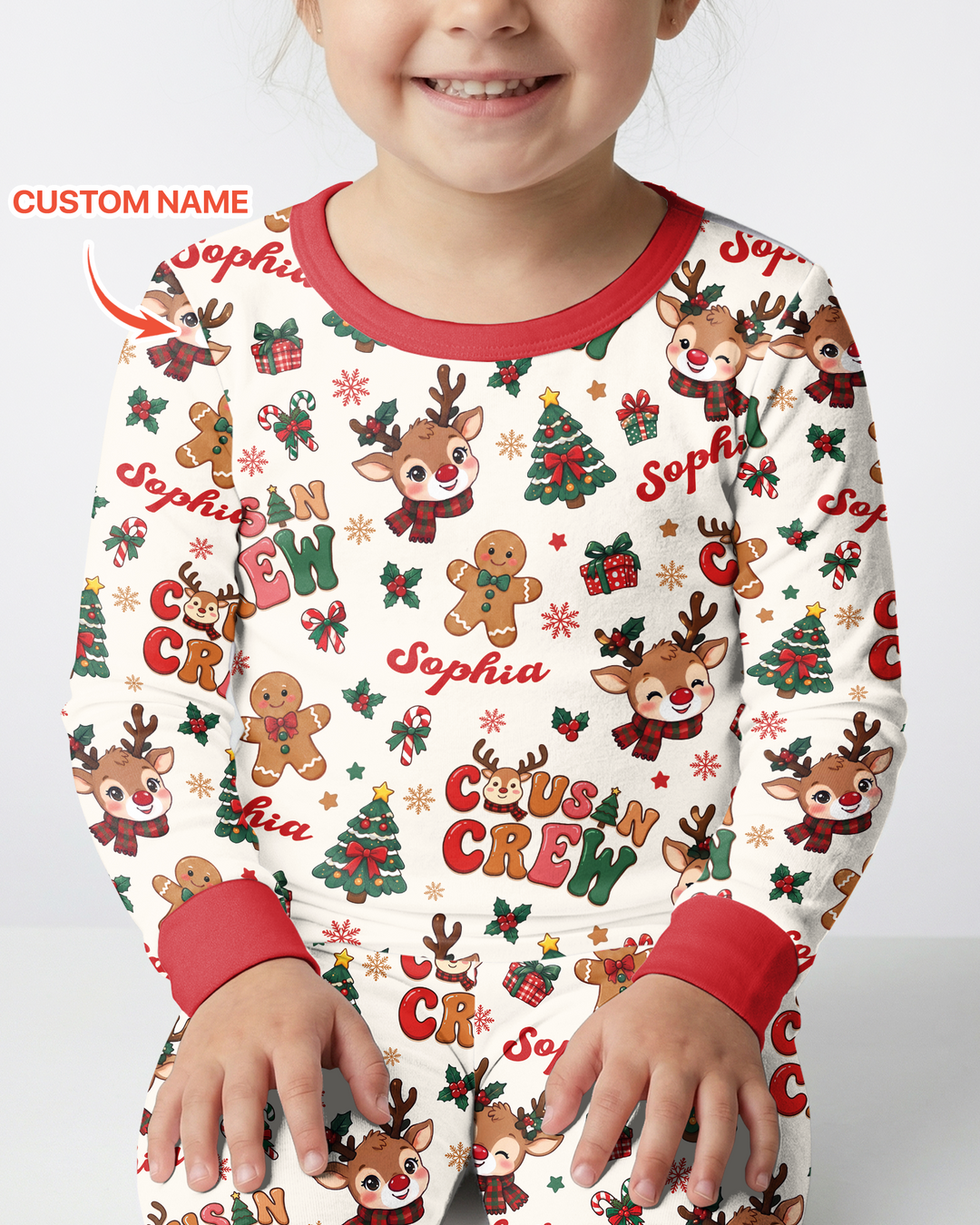 Personalized Christmas Cousin Crew Bamboo Two Piece Long Sleeve Pajama Set