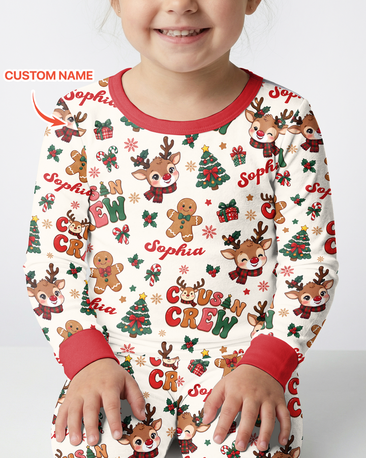 Personalized Christmas Cousin Crew Bamboo Two Piece Long Sleeve Pajama Set