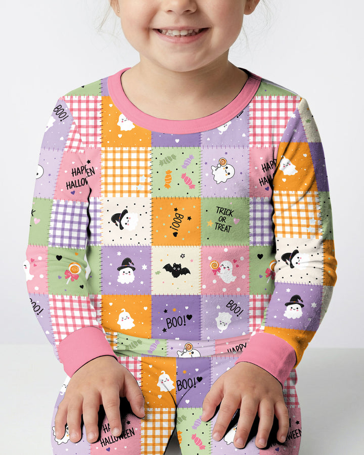 Cute Halloween Patchwork Bamboo Two Piece Long Sleeve Pajama Set