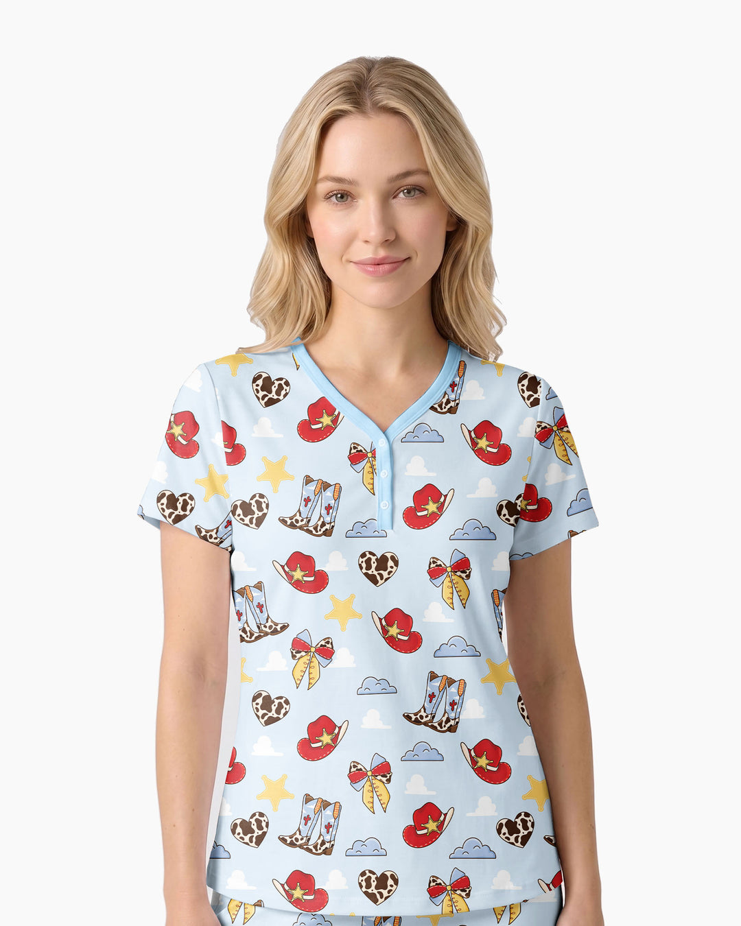 Cowboy Story Bamboo Women Short Sleeve Short Pajama Set