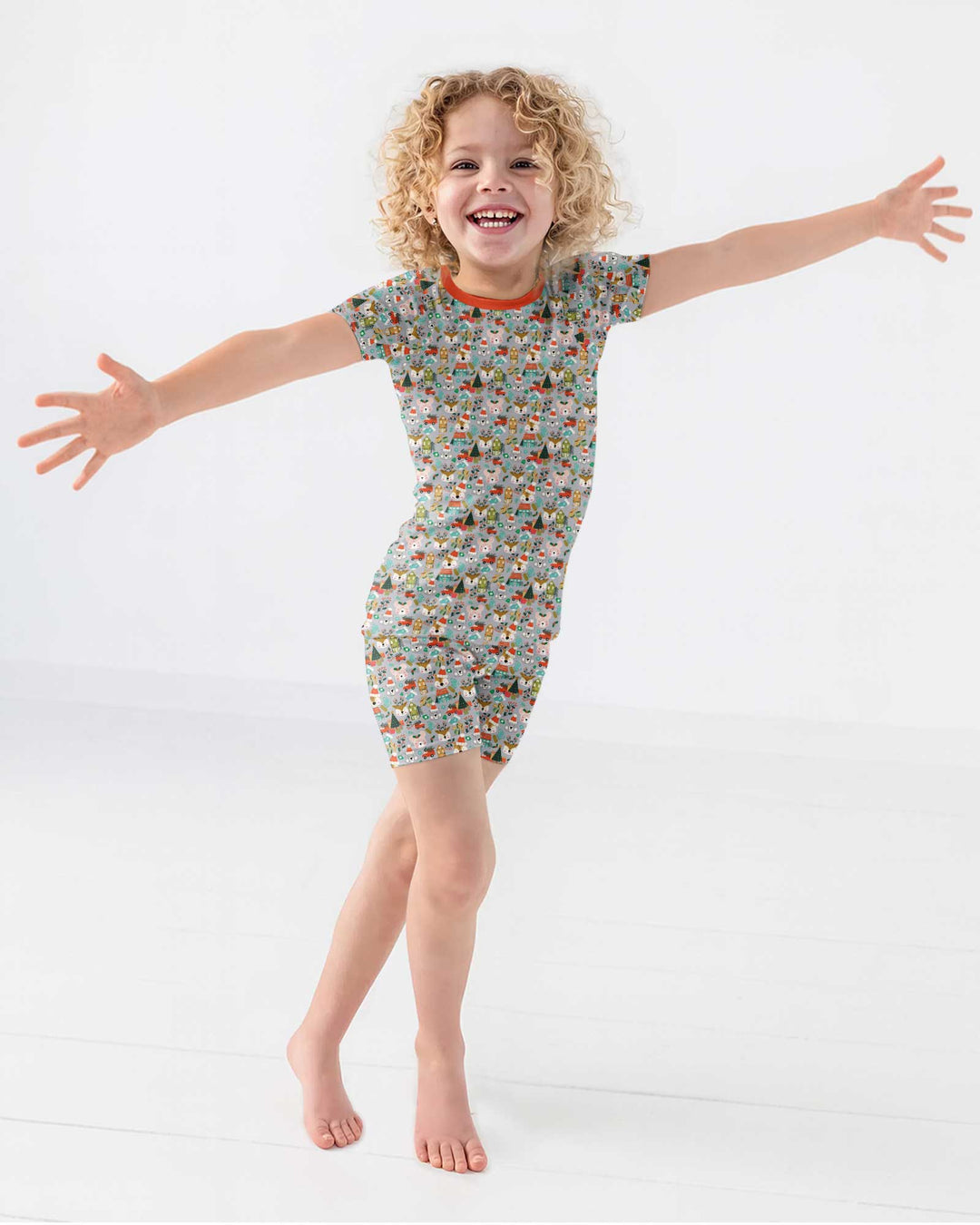 Christmas Woodland Deer Fox Bear Bamboo Two Piece Short Sleeve Shorts Pajama Set