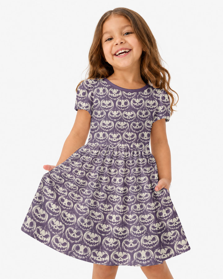 Retro Halloween Jack-O-Lantern Spooky Faces Bamboo Twirl Dress