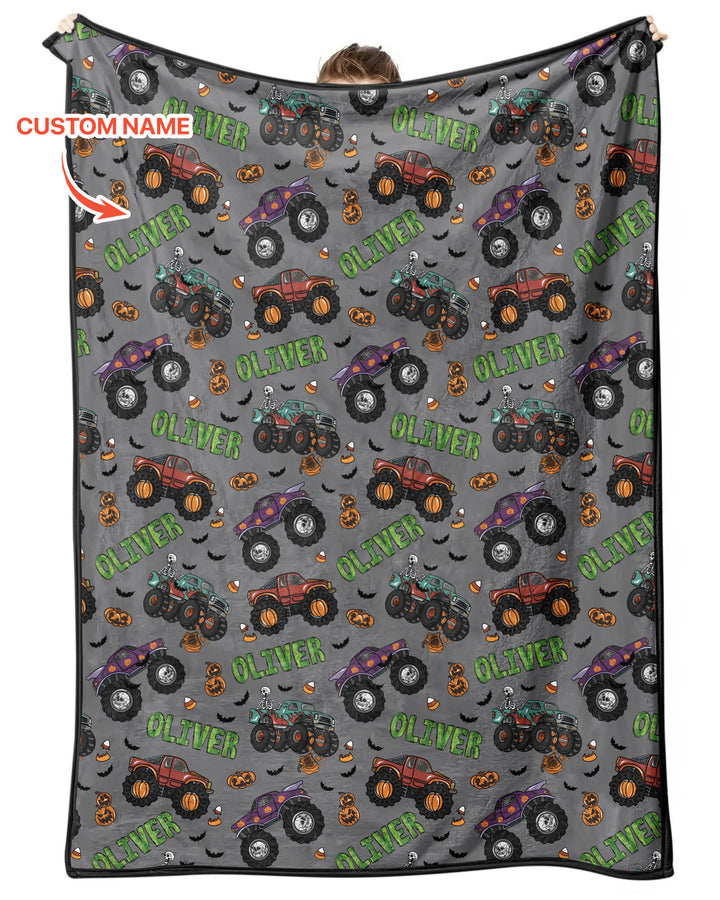 Custom Name Haunted Monster Trucks Bamboo Blanket