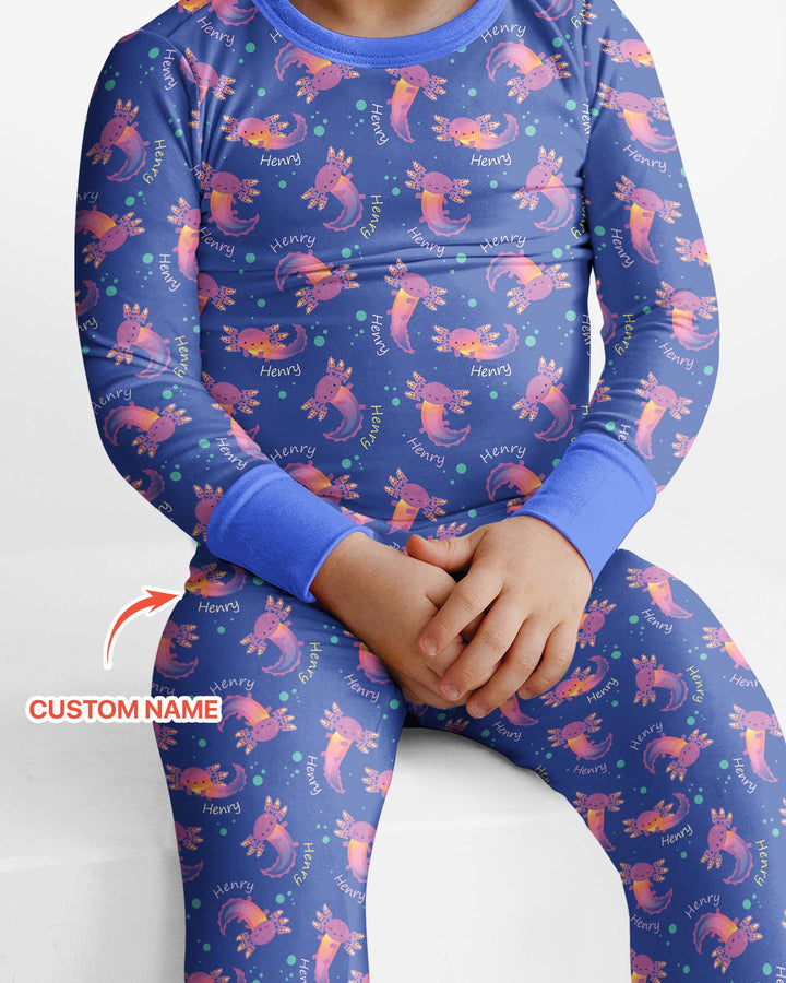 Axolotl Glow Custom Name Bamboo Two Piece Long Sleeve Pajama Set