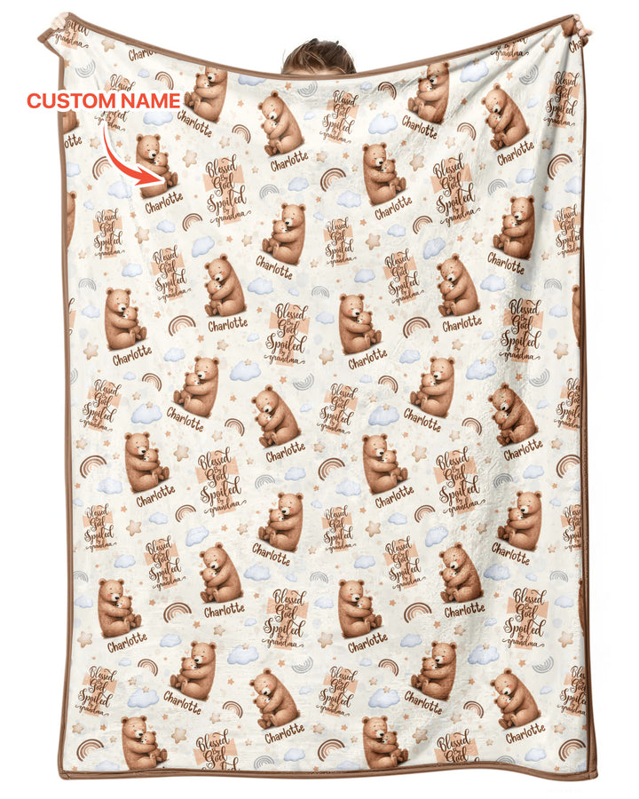 Custom Name Blessed By God Spoiled By Grandma Bamboo Blanket