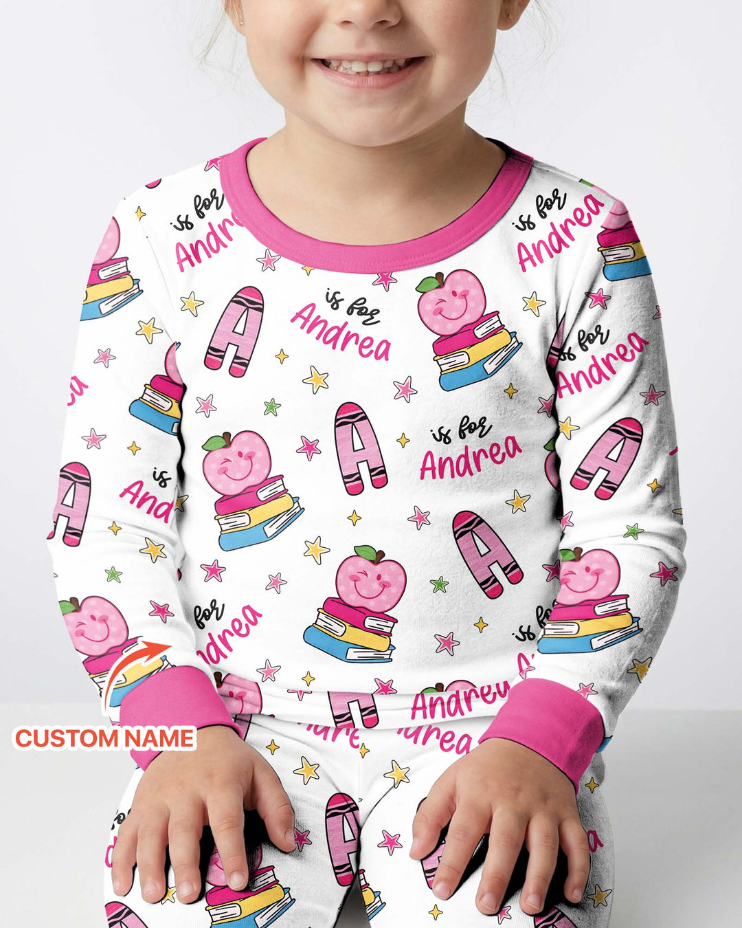 Custom Name Crayon Alphabet Bamboo Two Piece Long Sleeve Pajama Set